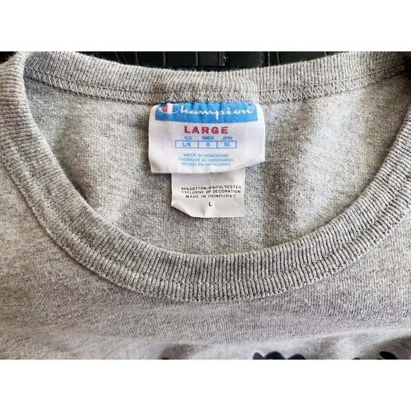 Champion Men's Vintage 90s Script Spell Out Logo Gray T-shirt Size Large - Picture 3 of 5